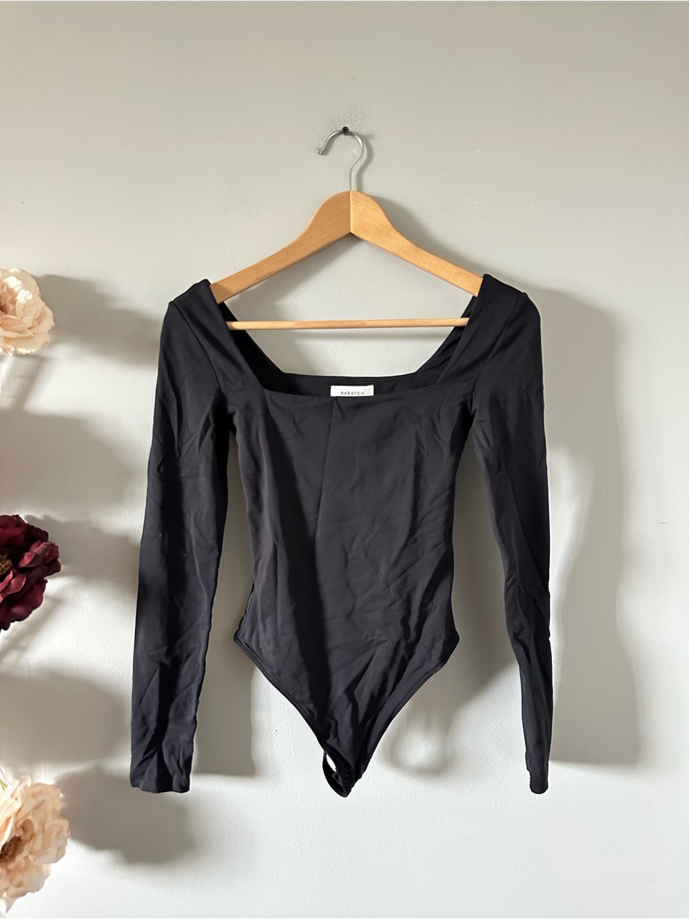 Babaton | Black Long-Sleeve Square-Neck Bodysuit